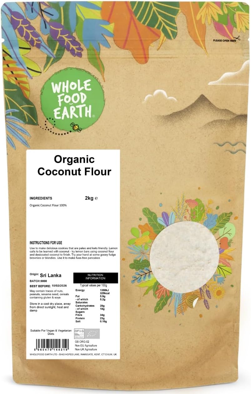 Wholefood Earth Organic Coconut Flour – 2 kg | GMO Free | Vegan | High Fibre | Certified Organic
