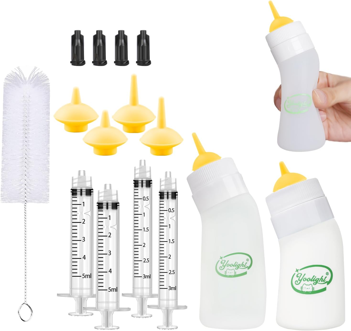 Kitten and Puppy Bottle Feeding Kit,Kitten Silicone Bottles,Replaceable teats Mini and Syringes for Pet Dog Puppy Kitten and Small Baby Animals (Yellow)