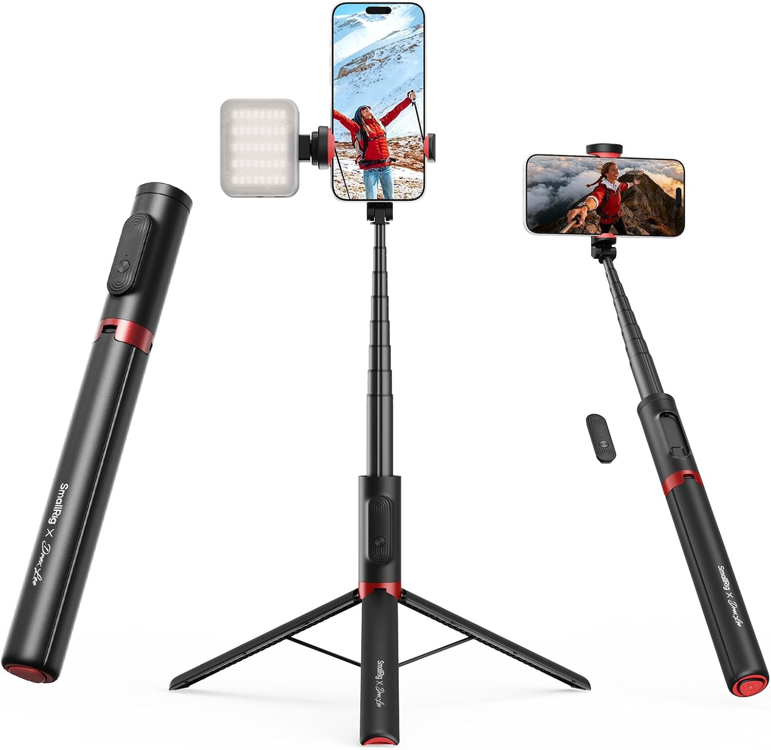 SmallRig x Drex Lee Boom Selfie Stick ST30 Lite, 57.9" Automatic Tripod Stand with Remote and Cold Shoe Mount, for iPhone, for Android, Video Recording, Travel, Vlogging, Black 5292