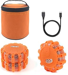 USB Rechargeable LED Road Flares Emergency Lights-Roadside Warning Car Safety Beacon Flashing Disc Flare Kit with Magnetic Base for Vehicles & Boat | 3 Beacon Disc Pack