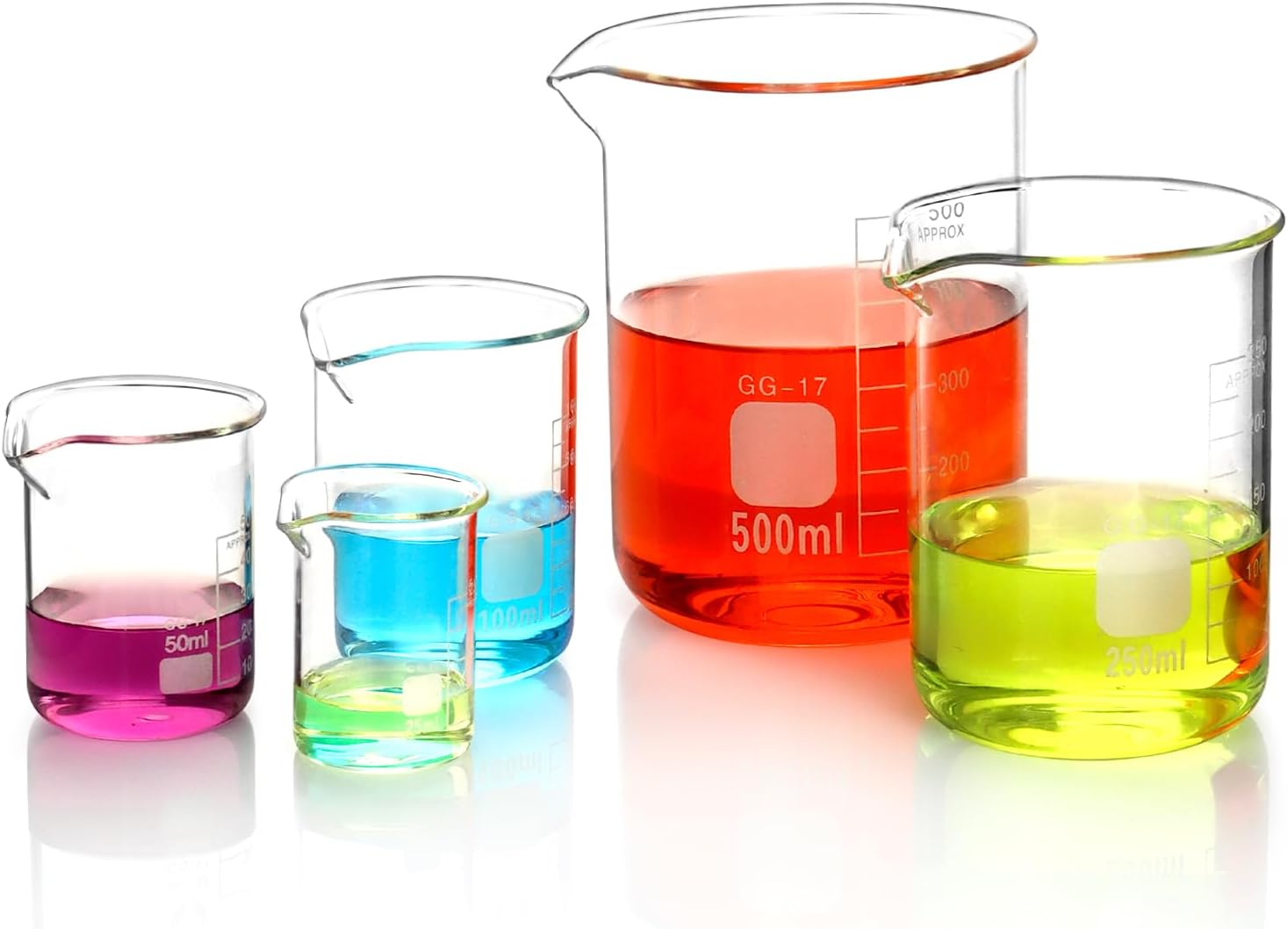 QWORK® Glass Beakers 25ml 50ml 100ml 250ml 500ml - Set of 5 Graduated Borosilicate Measuring Beaker for Science Lab Kitchen