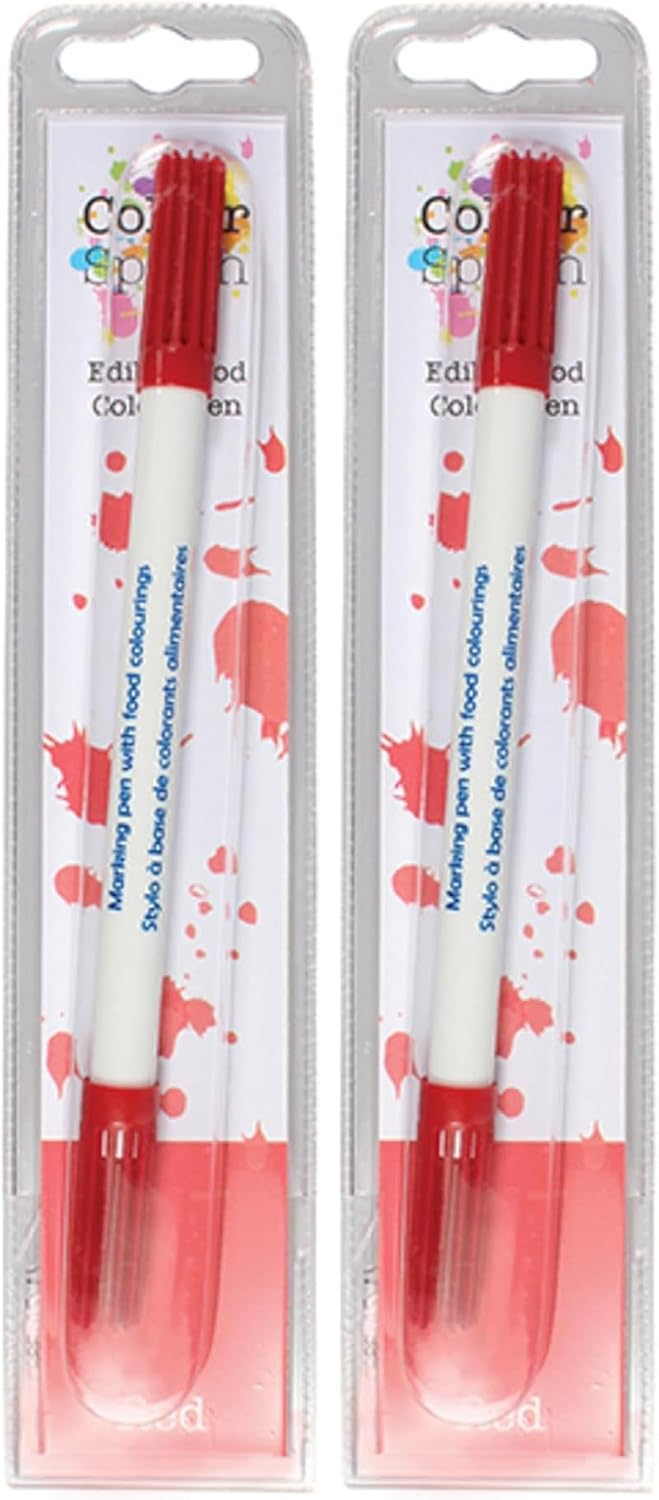 Colour Splash Edible Food Colouring Pen, Dual Tip Icing Pens, Food-Safe Paint Markers for Writing Messages & Drawing on Cakes & Cupcakes, Colourful & Easy to Use - Red 2ml (Pack of 2)