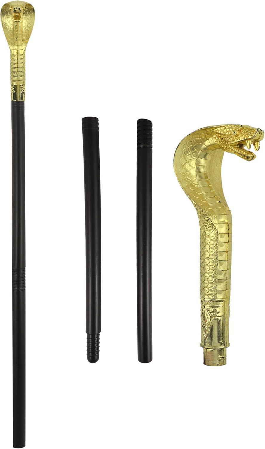 Snake Head Sceptre (3 Piece Set) - Regal Serpent Cane, Cobra Head Staff for Costumes, Perfect for Halloween, Cosplay, Themed Parties - Durable Wizard Staff Prop, Royal King or Queen Sceptre