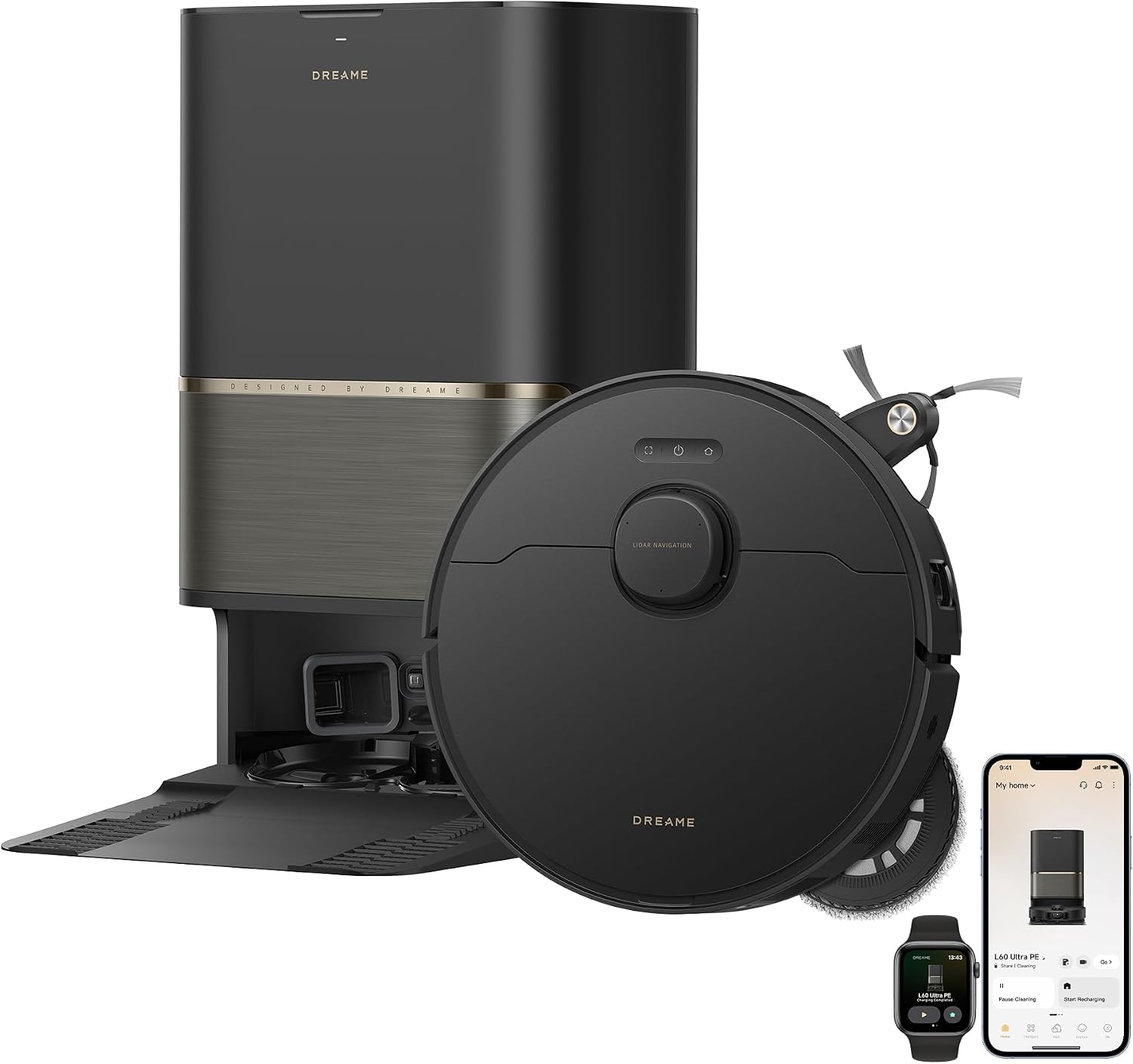 dreame L60 Ultra PE Robot Vacuum and Mop with 220+ Object Types | 212°F (100°C) Mop Self-Cleaning, 30,000Pa Suction Power, Corner Cleaning, Detangling DuoBrush, 1.57in (4cm) Obstacle Crossing