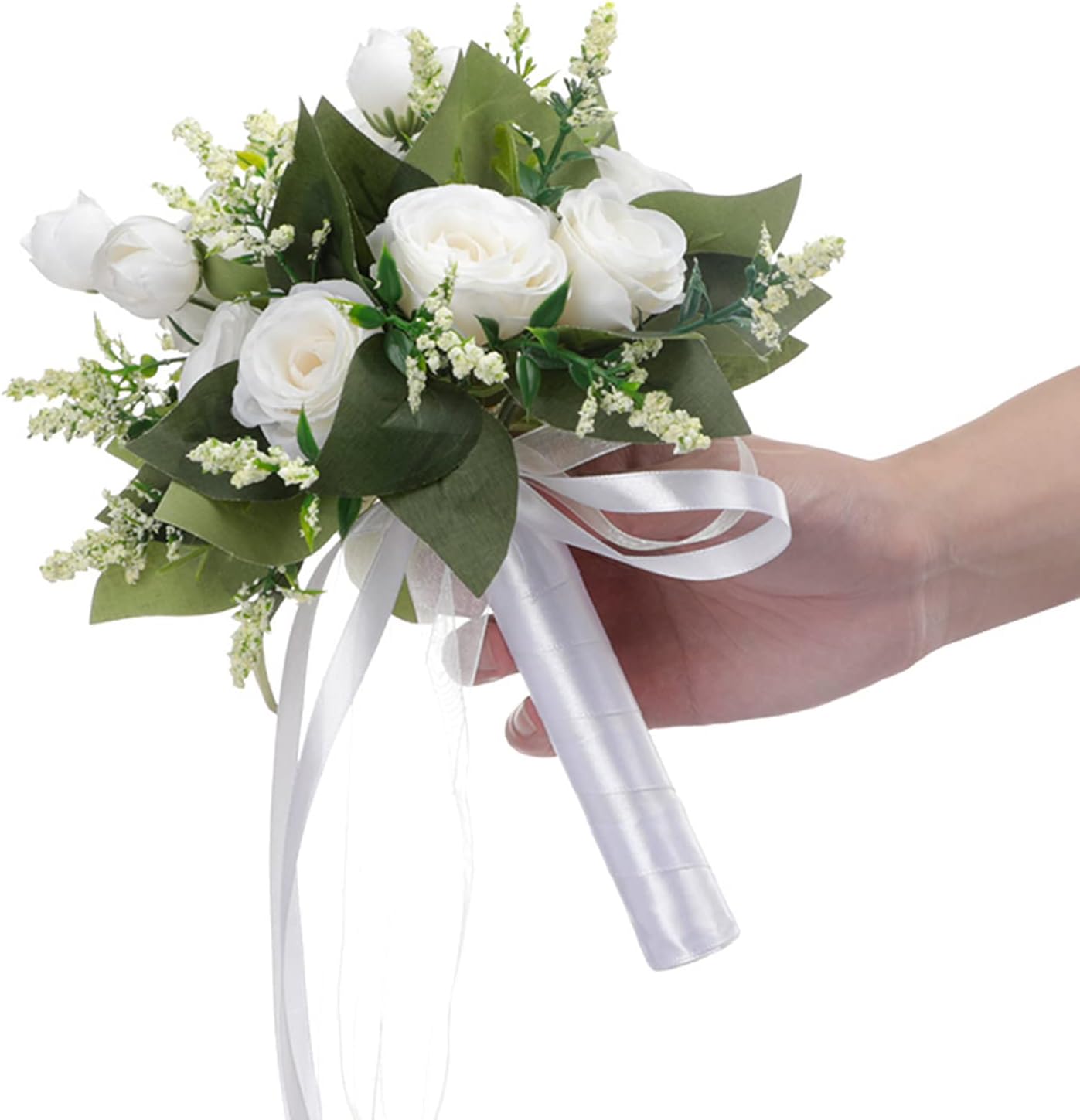 JstDoit Bridal Bouquet for Brides Bridesmaids, Wedding Bouquets with Ribbon Holding Flowers Artificial Rose Flowers for Wedding Valentine's Day Church Party