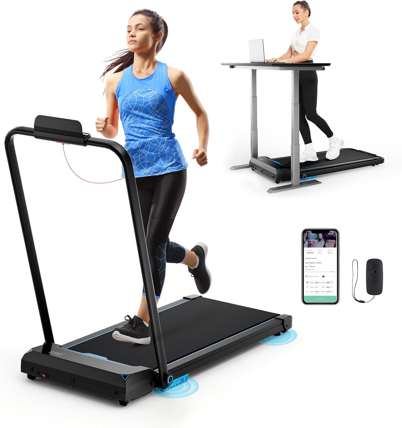 GYMAX Under Desk Walking Pad - 3 in 1 Folding Treadmill with 340LBS Capacity, App Control, LED Monitor & Wheels for Home Office Walking, Jogging