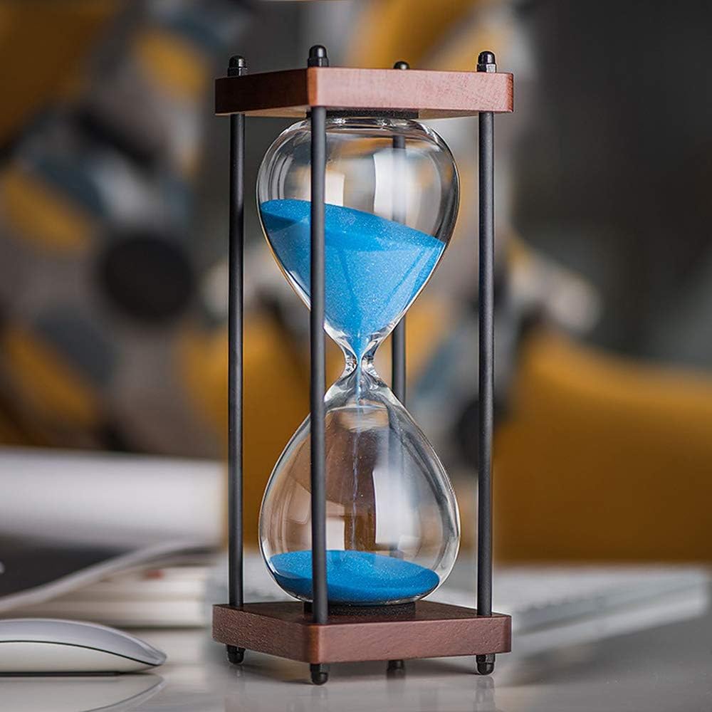 Large Hourglass Timer 60 Minute, Decorative Wooden Sandglass, Blue