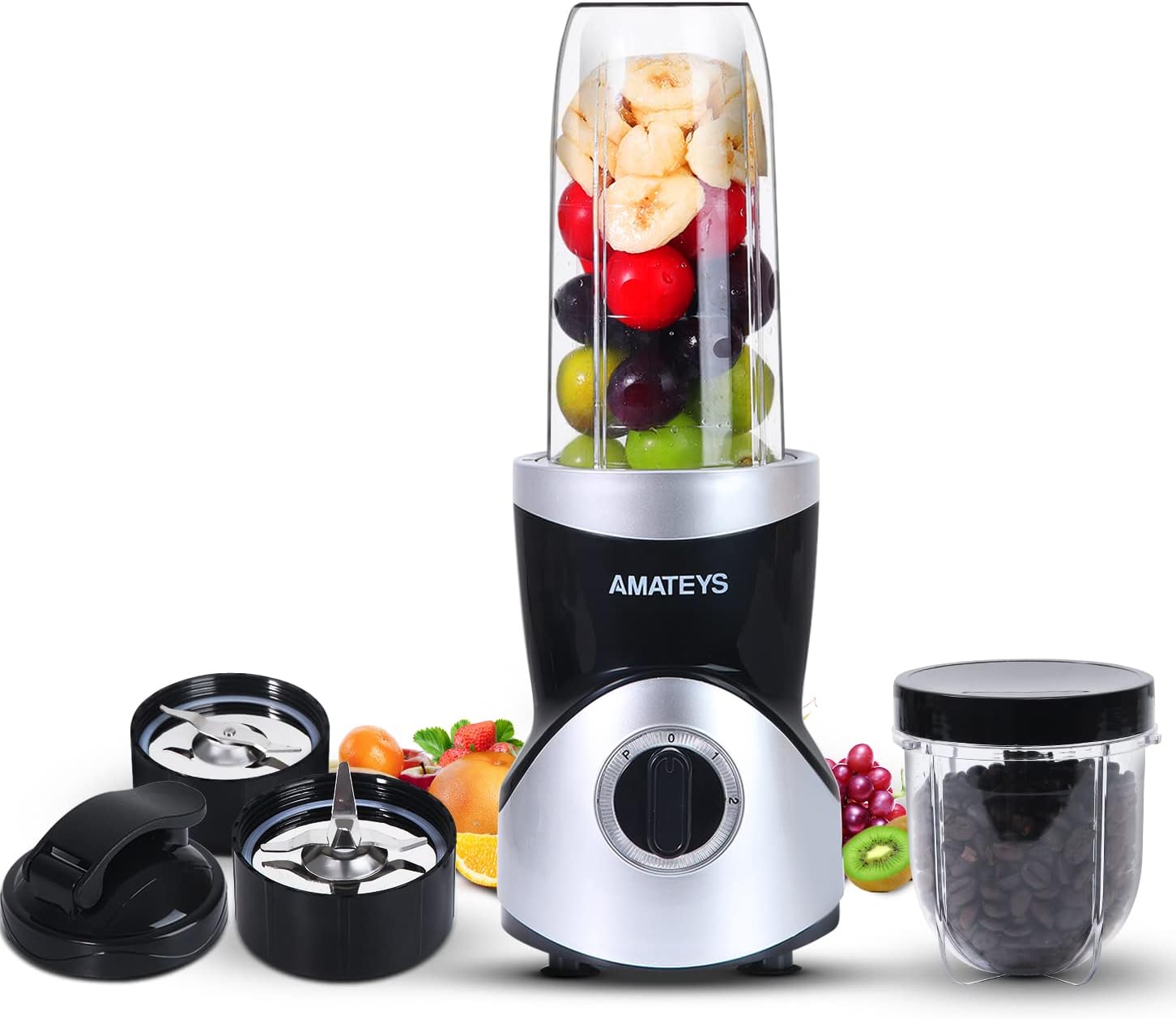 Personal Blender for Shakes and Smoothies,Professional Kitchenblender with Blending & Grinding Blades, Portable Coffee Grinder with 24/10 OZ Travel Bottles, Adjustable Speeds Juice Blender