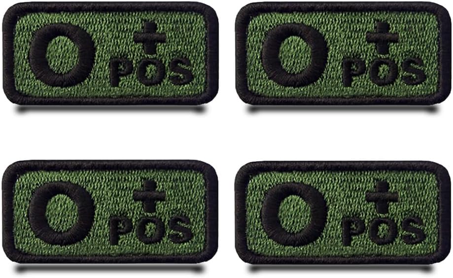 4 Packs Type O+ POS Positive Tactical Army Green Hook and Loop Embroidered Patch Fully Embroidered Military O+ Patch-Perfect for Jeans,Tactical Clothes,Backpack,Cap,Vest,Jacket Etc