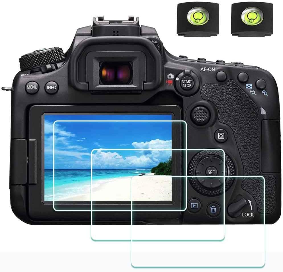 ULBTER 90D Screen Protector for Canon EOS 90D DSLR Camera & Hot Shoe Cover, 0.3mm 9H Hardness Ultra-clear Tempered Glass Screen Protector,Anti-Scrach Anti-Fingerprint Anti-Dust Anti-Bubble [3 Pieces]