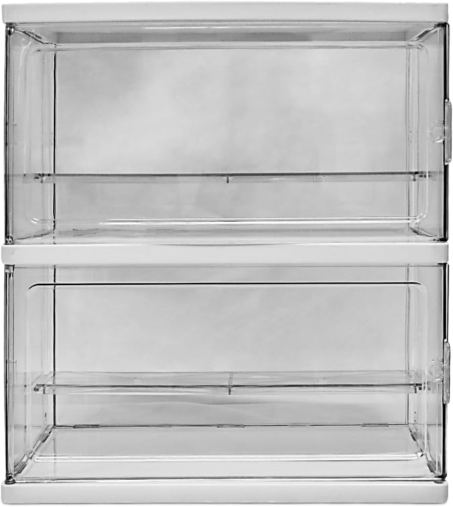 ANMOO Acrylic Display Case 2-Layer Clear Display Storage Box with Sliding Door Dustproof Protection Storage & Organizing Countertop Cube for Collectibles, Miniature Figurines (Medium, 27x14x31cm)