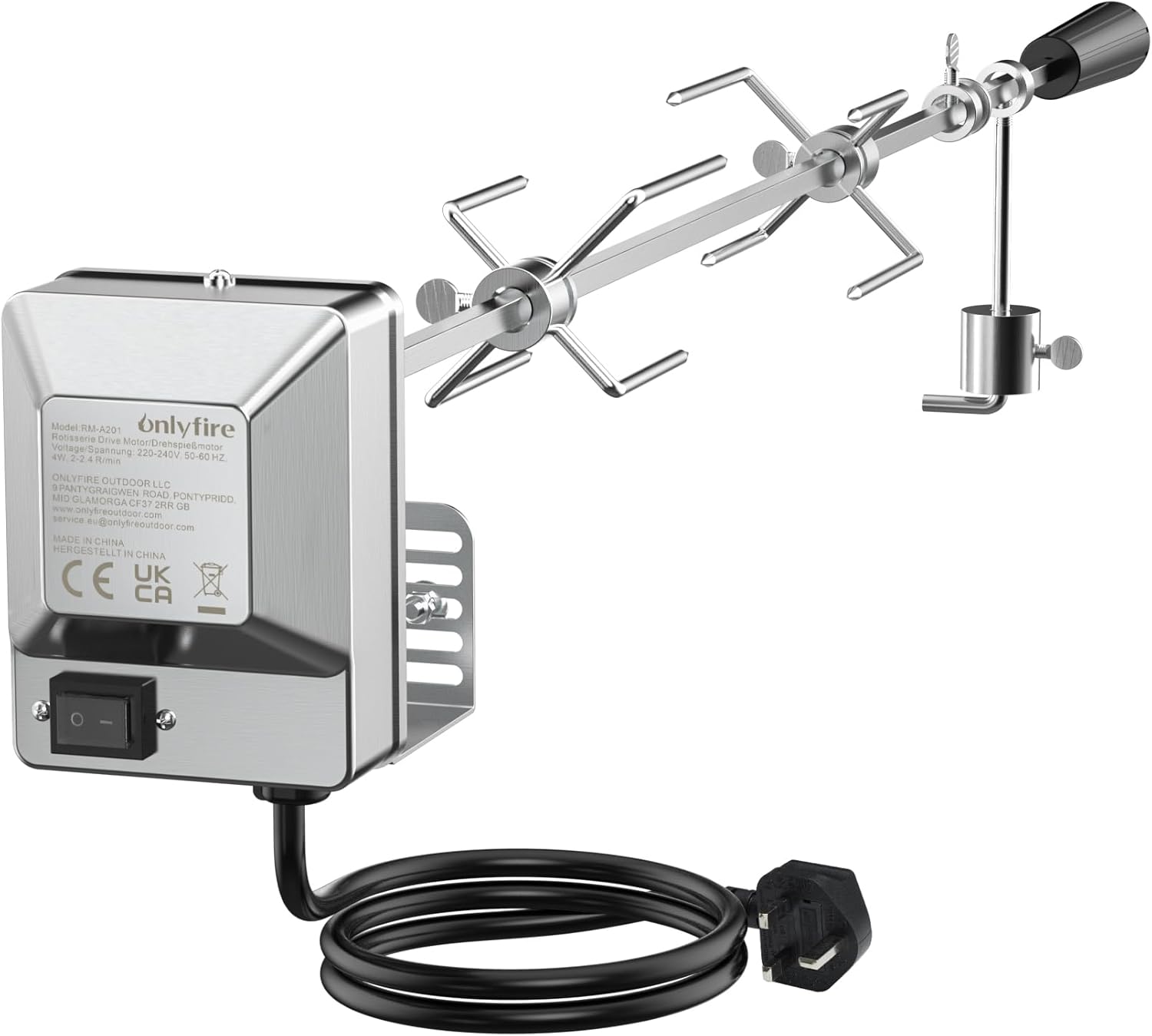 onlyfire BRK-6031 Universal BBQ Rotisserie Kit Chromed Roast Spit Set for Most Gas Barbecue Grills, with Stainless Steel Electric Motor (90cm long)