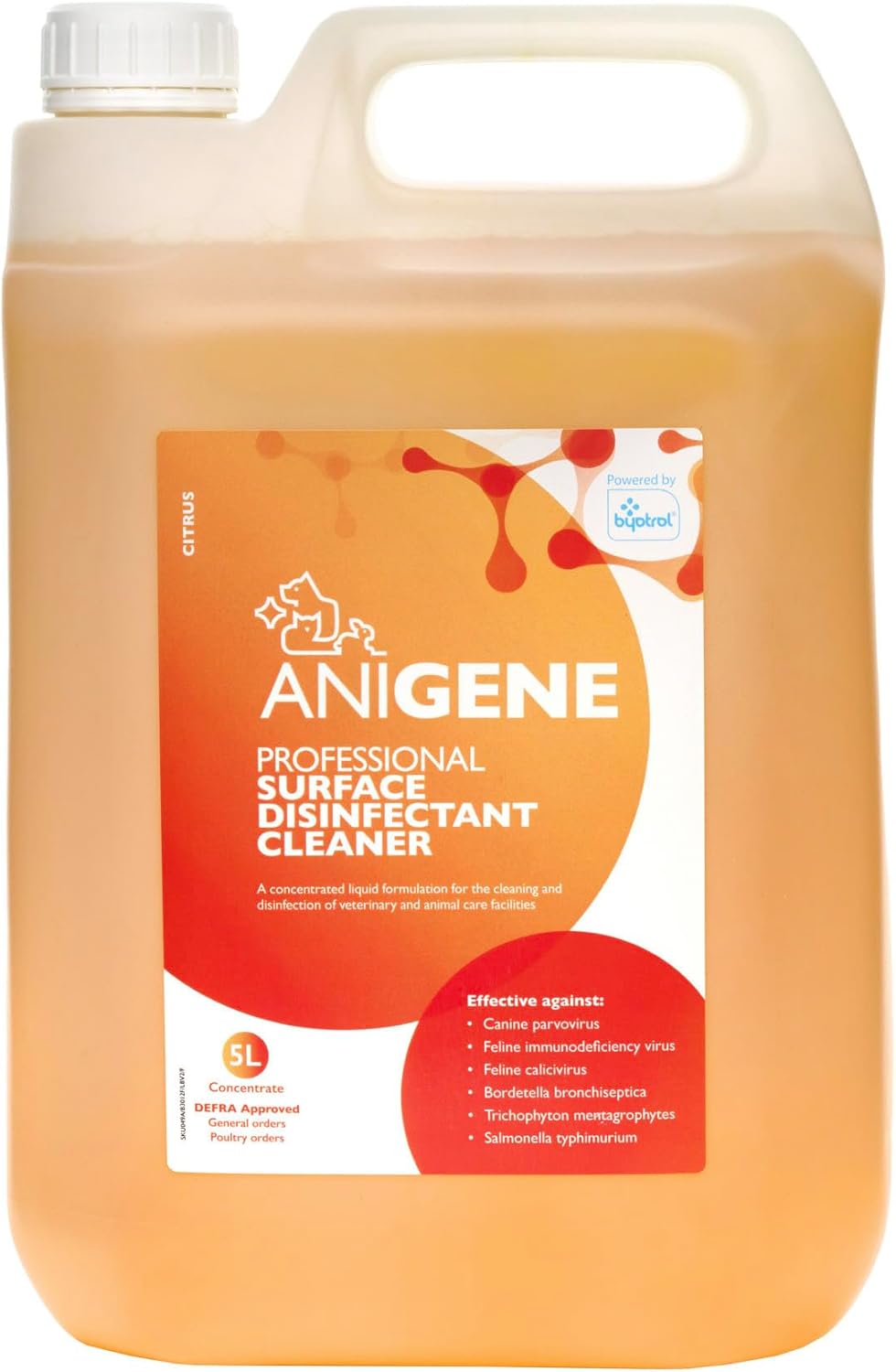 ANIGENE Surface Disinfectant Cleaner (5 Litre – Citrus Scent) - Disinfectant Solution For Use Around Animals & Pets, Kills Bacteria, Viruses, Fungi & Yeast – Non-Corrosive In Use - Made In The UK