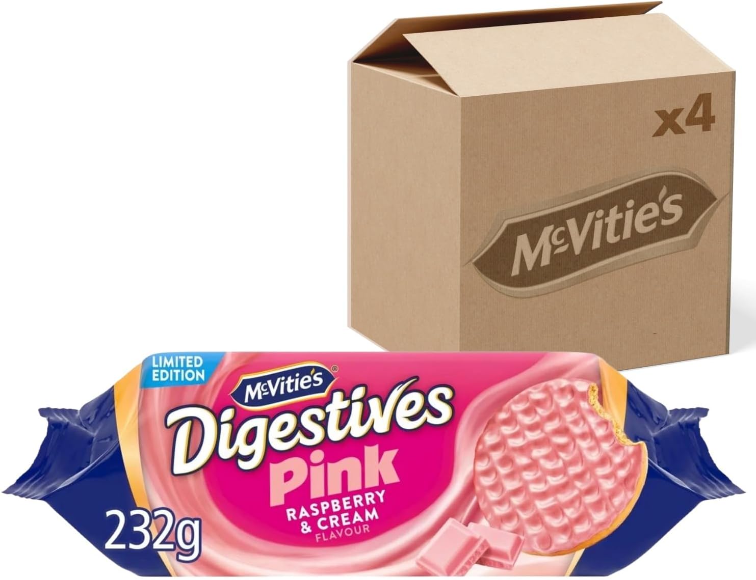 McVitie's Digestives Pink, Raspberry & Cream Flavour Biscuits, 232 g,Delicious Raspberry & Cream Coating, Snack for Sharing, Quality Ingredients, Convenient for On-the-Go Enjoyment (Pack of 2)