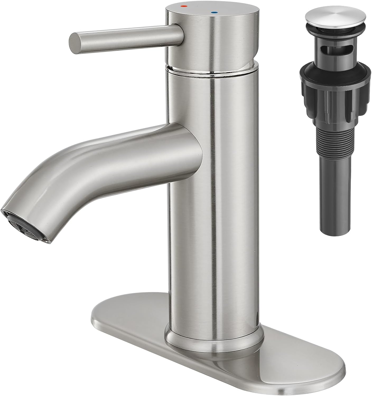 Brushed Nickel Bathroom Faucet Single Handle Bathroom Vanity Sink Faucet with Pop-up Drain, Rv Lavatory Vessel Faucet Basin Mixer Tap with Deck Plate