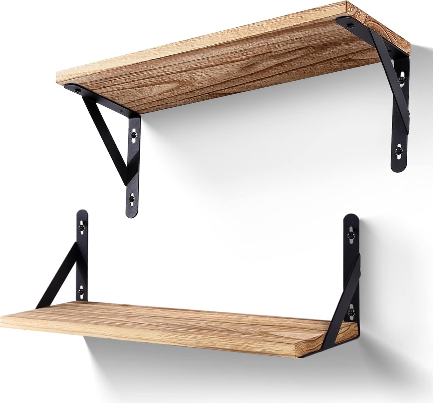 himaly Floating Shelves Set of 2 Rustic Wooden Shelves Decorative Wall Shelf Brackets Storage Book Shelves for Screw Mounted Shelf, 16.5in