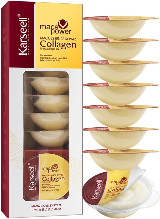 Karseell Hair Mask 12ml x 8 Packs - Deep Repair Maca Essence Travel-Sized Masks, Argan Oil for Dry Damaged Hair All Types