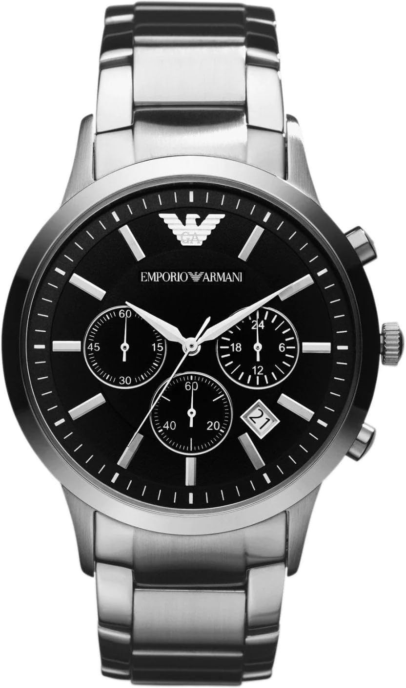 Emporio Armani Watch for Men, Quartz 3 sub dial Chronograph Movement and 43mm Case Size with Stainless Steel Strap
