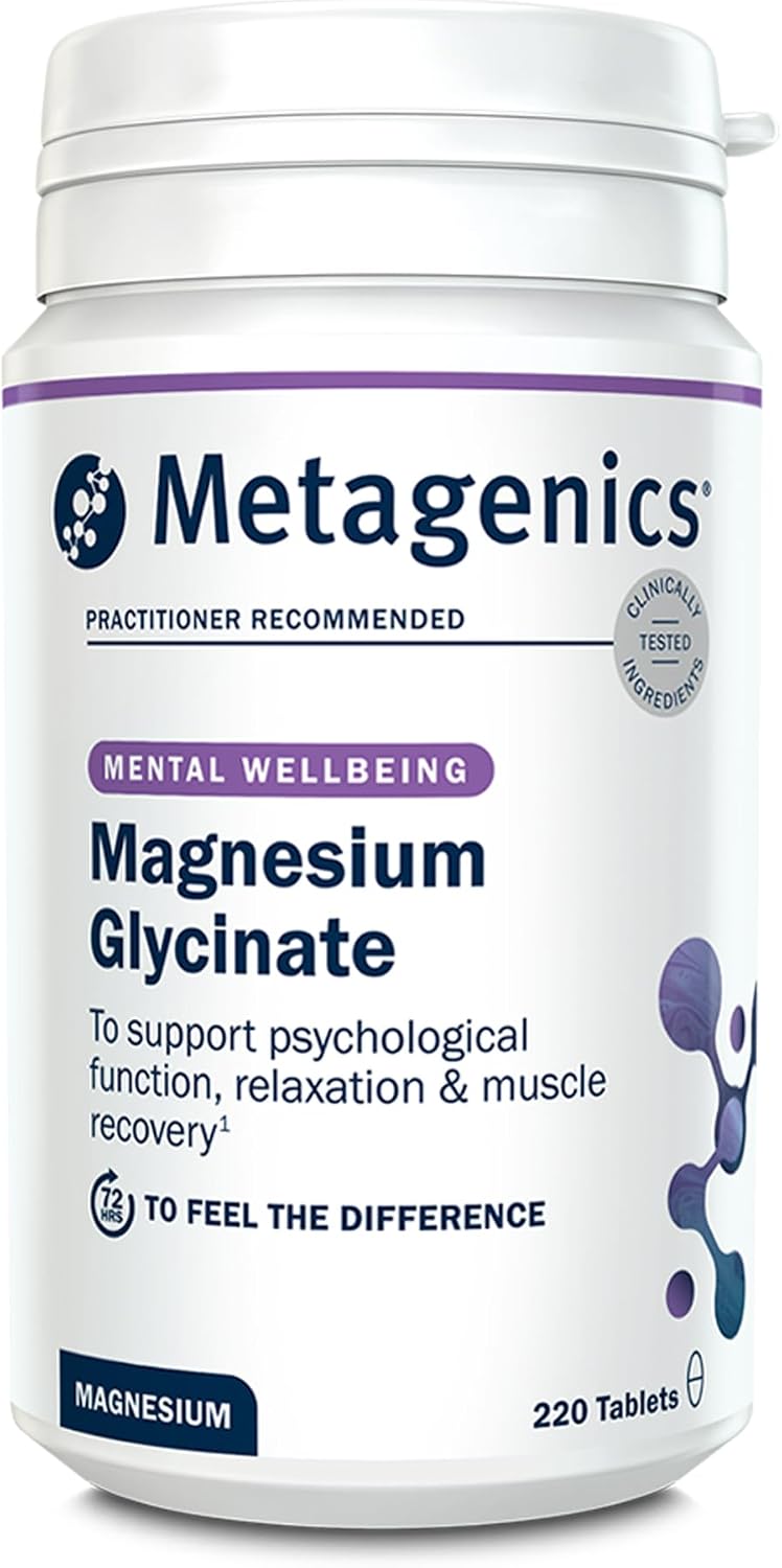 Metagenics Magnesium Glycinate, Sleep & Energy Support - 220 Tablets | 100mg formula, absorbable & gentle on digestion. Supports psychological function, relaxation & muscle recovery