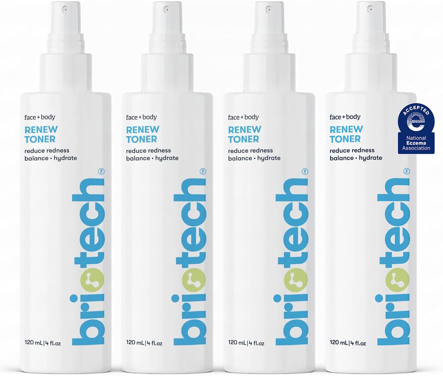 BRIOTECH Renew Toner, Hypochlorous Acid Spray, Minimize Appearance of Blemishes, Soothing Facial Mist for Sensitive Skin, Calm Redness & Bumps, Vegan, 4 fl oz (4 Pack)