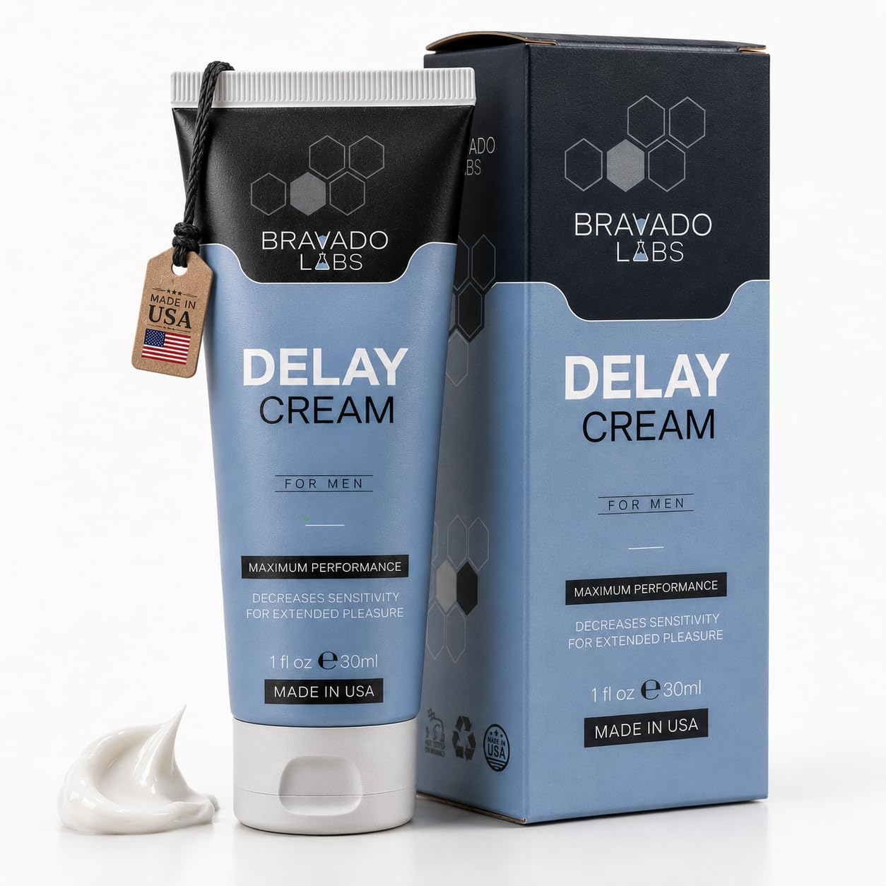 Bravado Labs Delay Cream for Men Benzocaine Topical to Stay Hard and Last Longer in Bed - Retardantes para Caballeros – Long Lasting Personal Gel