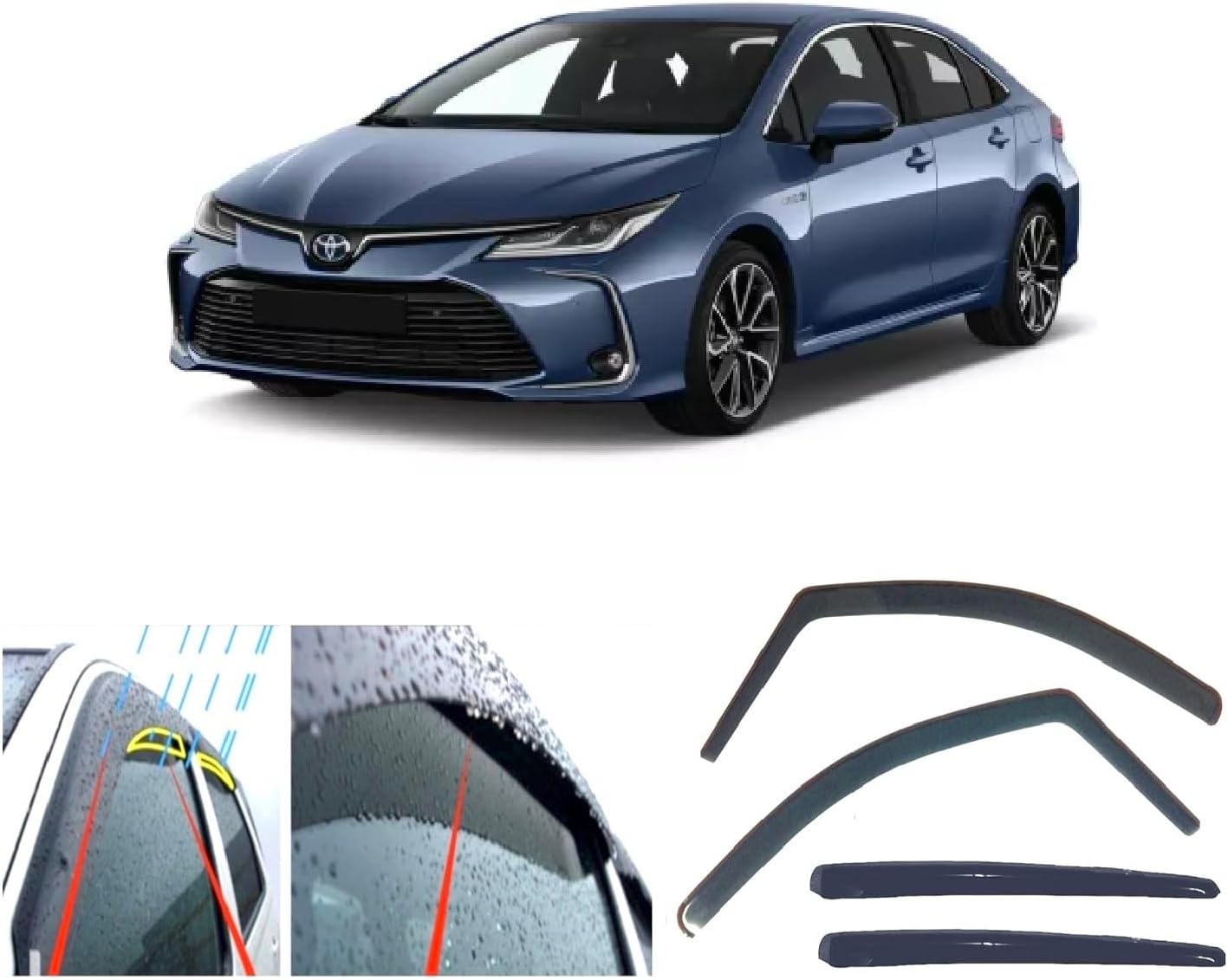 AC WOW 4x Rain Guards Wind Deflectors for TOYOTA Corolla (E210) 4-door Saloon 2019 2020 2021 2022 2023 2024 2025 Acrylic Sun Visors Weather Shields