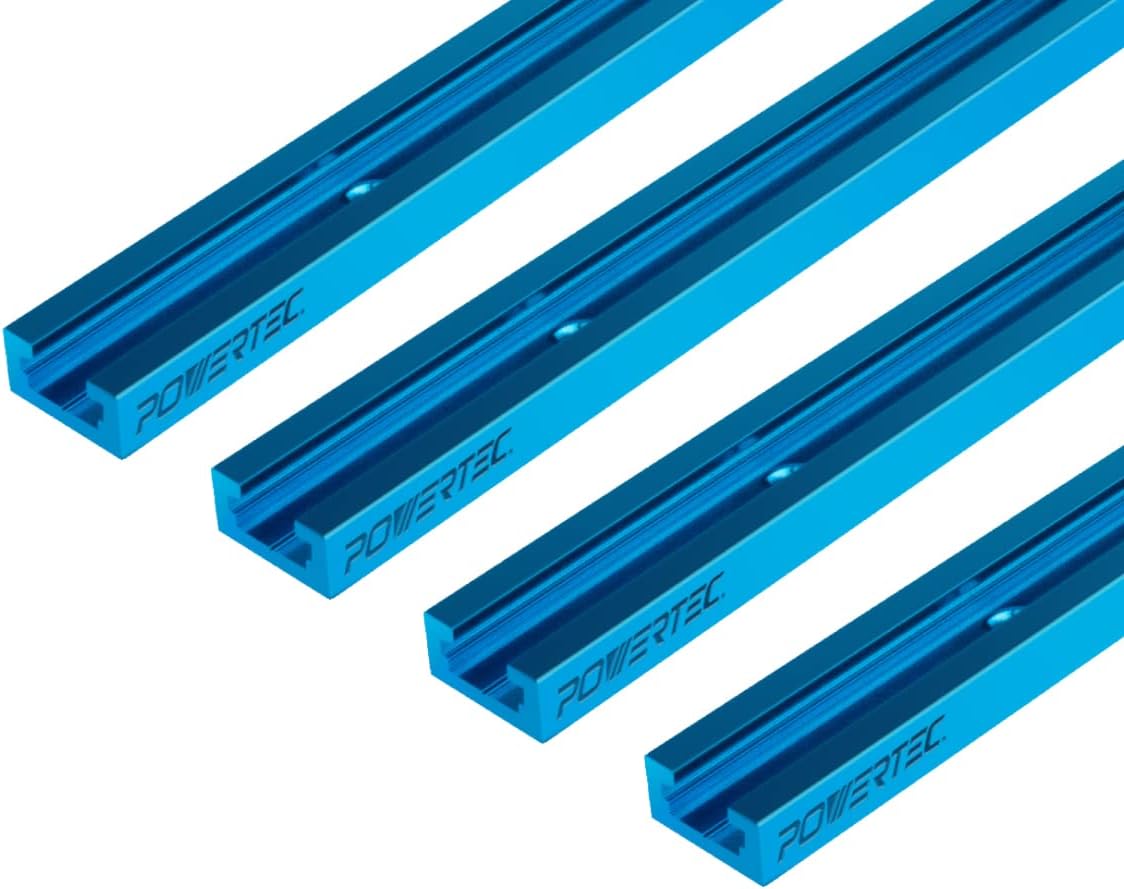 POWERTEC 71373 48 Inch Double-Cut Profile Universal T-Track with Predrilled Mounting Holes, T Track for Woodworking Jigs and Fixtures, Drill Press Table, Router Table, Workbench, 4 Count, Pack of 1