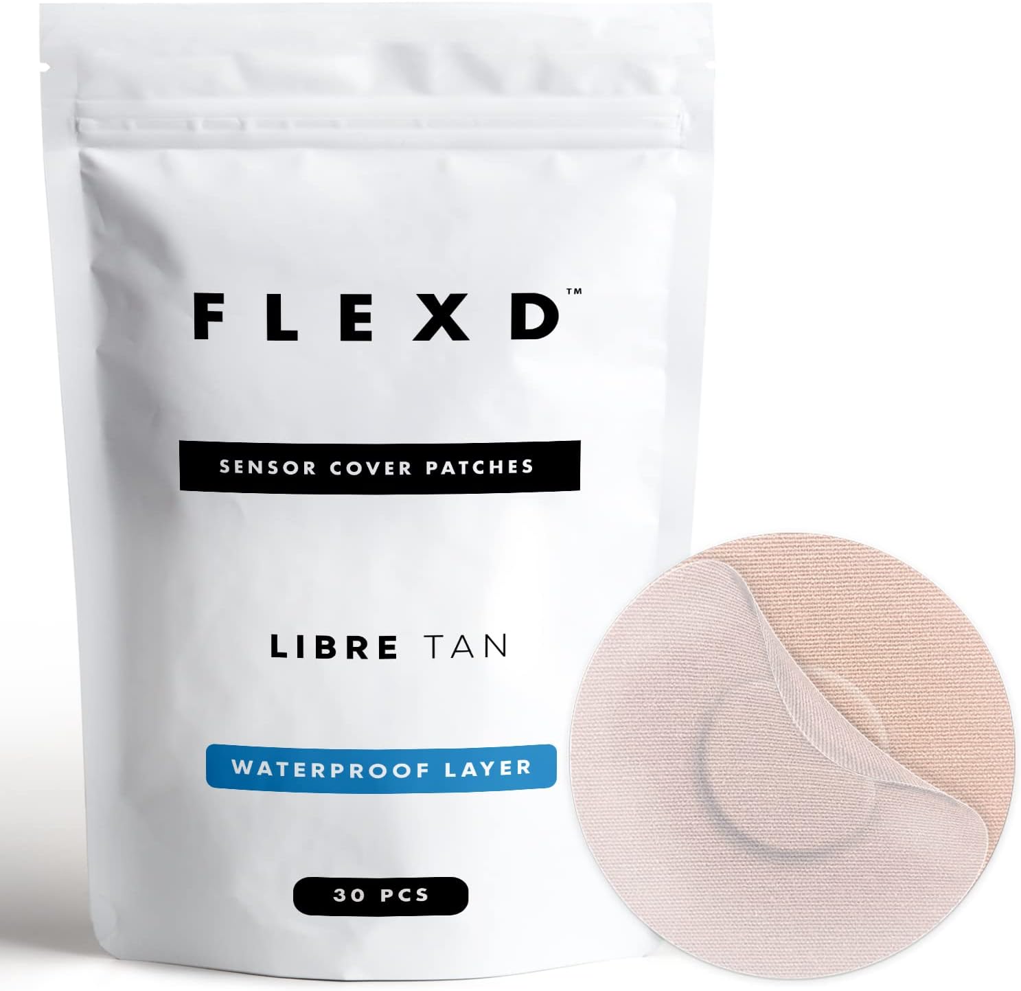Flexd - Freestyle Waterproof Sensor Covers for Libre 2 & 3 - (30 Pcs) - Libre 3 Sensor Covers - CGM Adhesive Patches - Without Adhesive in The Center - (Round - 2 Layers - Tan)