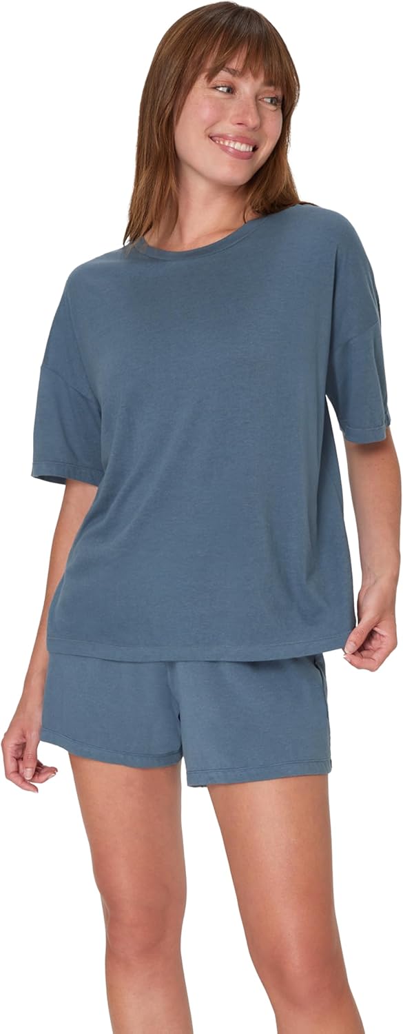 Hanes womens Originals 2 Piece Lounge Set, Comfywear Supersoft Boxy T-shirt & Sleep Shorts Loungewear Set