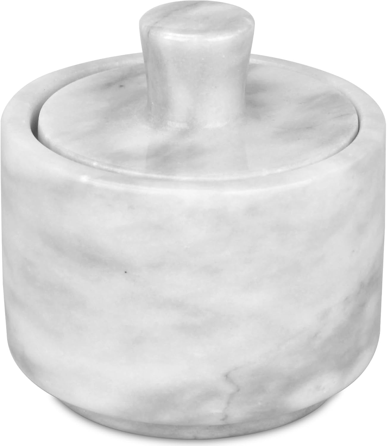 Marble Salt Cellar with Lid, White Stone Salt or Pepper Bowl Box Container Jar Holder Well Keeper Dish Pig Crock