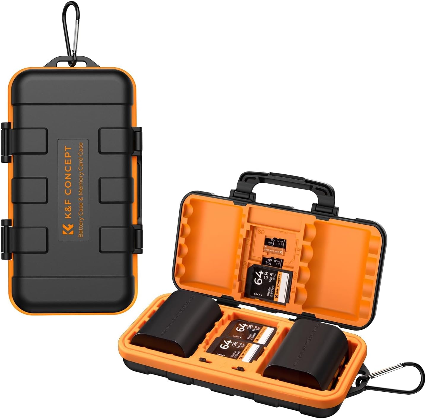 K&F Concept Camera Battery SD Card Holder for 4 SD Cards, 2 Camera Batteries, 6 TF Cards, 2 CF Cards or 2 XQDs, Water-Resistant Anti-Shock Case for Camera, Action Camera Batteries, NP-FZ100 Batteries