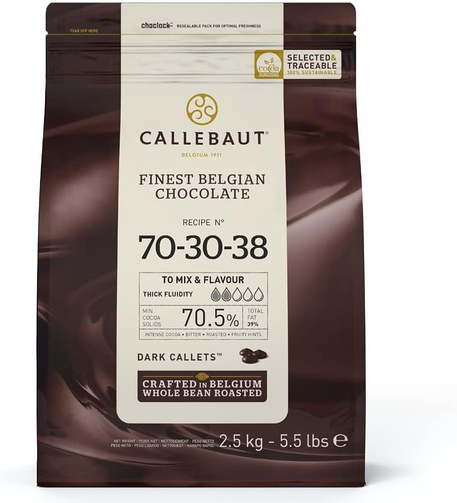 Callebaut 70-30-38 Finest Belgian Dark Chocolate Couverture Callets 70.5% Cocoa 2.5kg