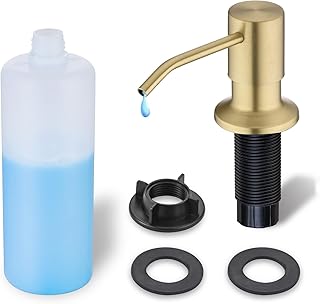 Gold Soap Dispenser for Kitchen Sink, WEWE Brushed Gold Soap Dispenser with Long Spout and Gold Soap Pump Built in Countertop Under Sink Stainless Steel