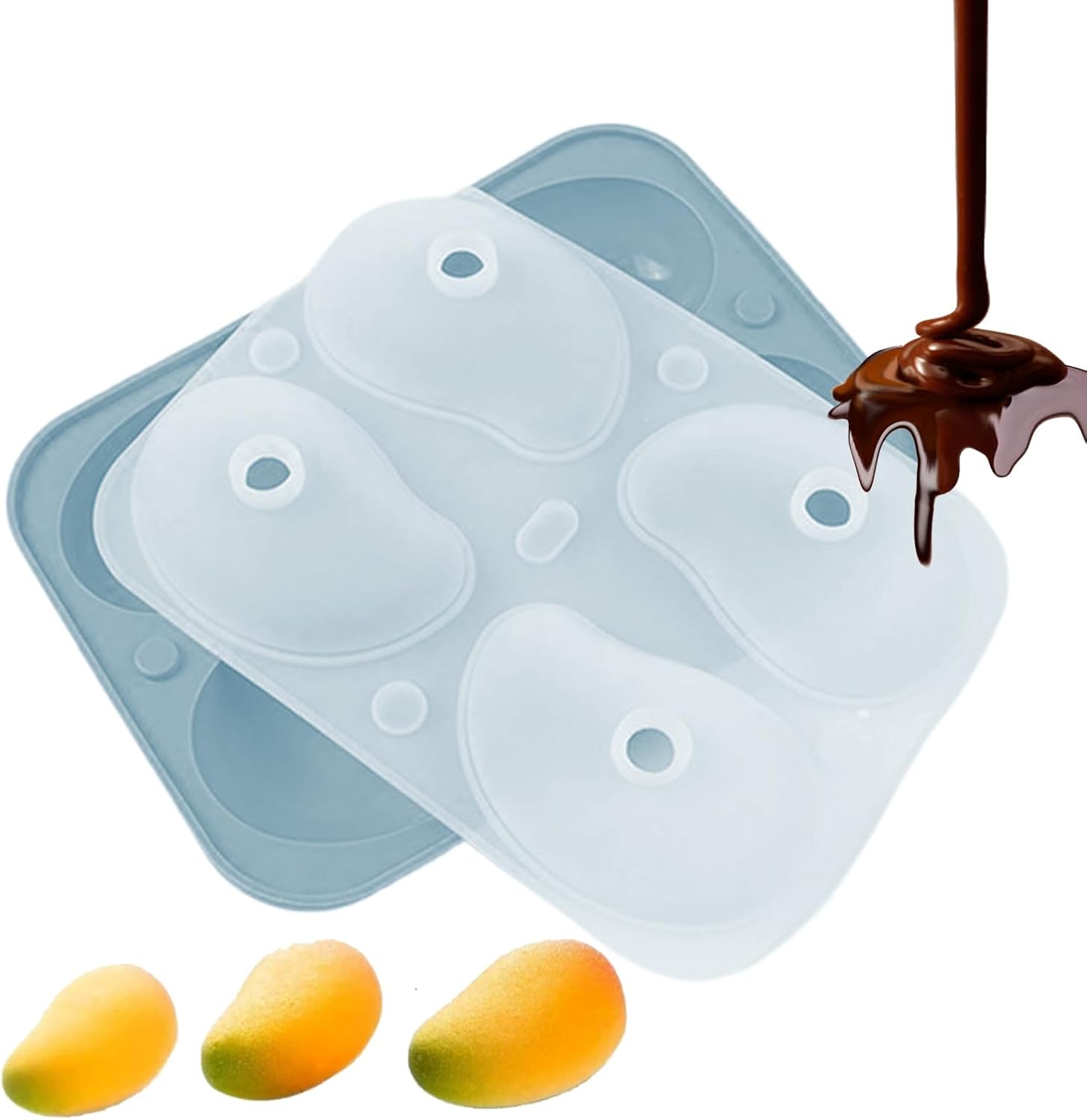 Mousse Molds Silicone, Pudding Mould Mango Shape 3D, Easy Demoulding 4-Cavity Baking Mould for Chocolate Jelly Pudding Cake Food Bloggers Home Bakers