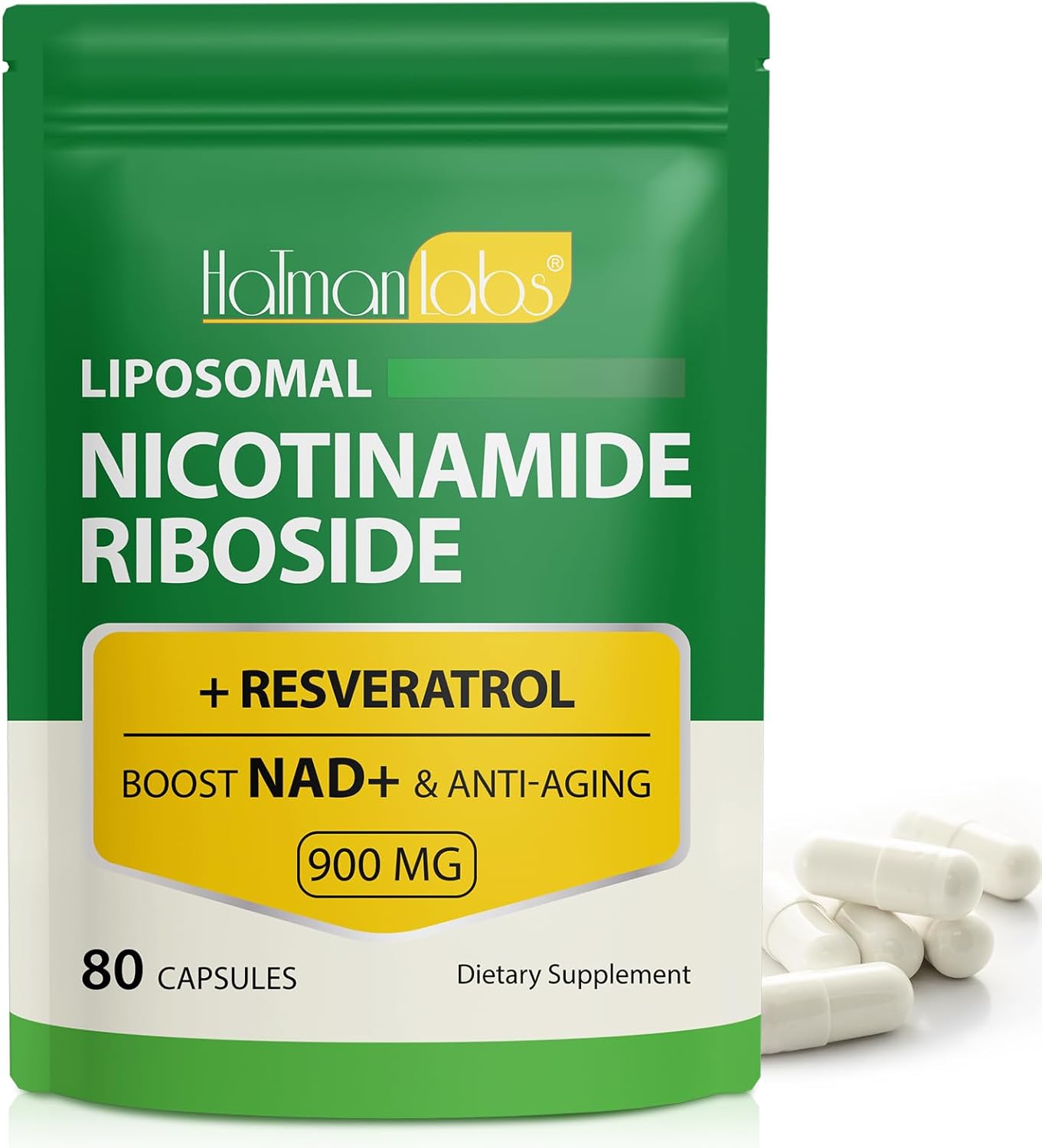 Liposomal NAD+ Supplement with Trans Resveratrol, NAD Nicotinamide Riboside Resveratrol 900mg Supplement for Anti-Aging, Energy, Focus - Gluten-Free, Non-GMO- 80 Capsules