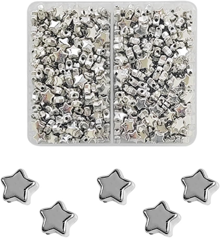 400 Pieces Star Shape Spacer Beads, 6mm Large Hole Loose Beads Accessories for Jewelry Making (Silver)
