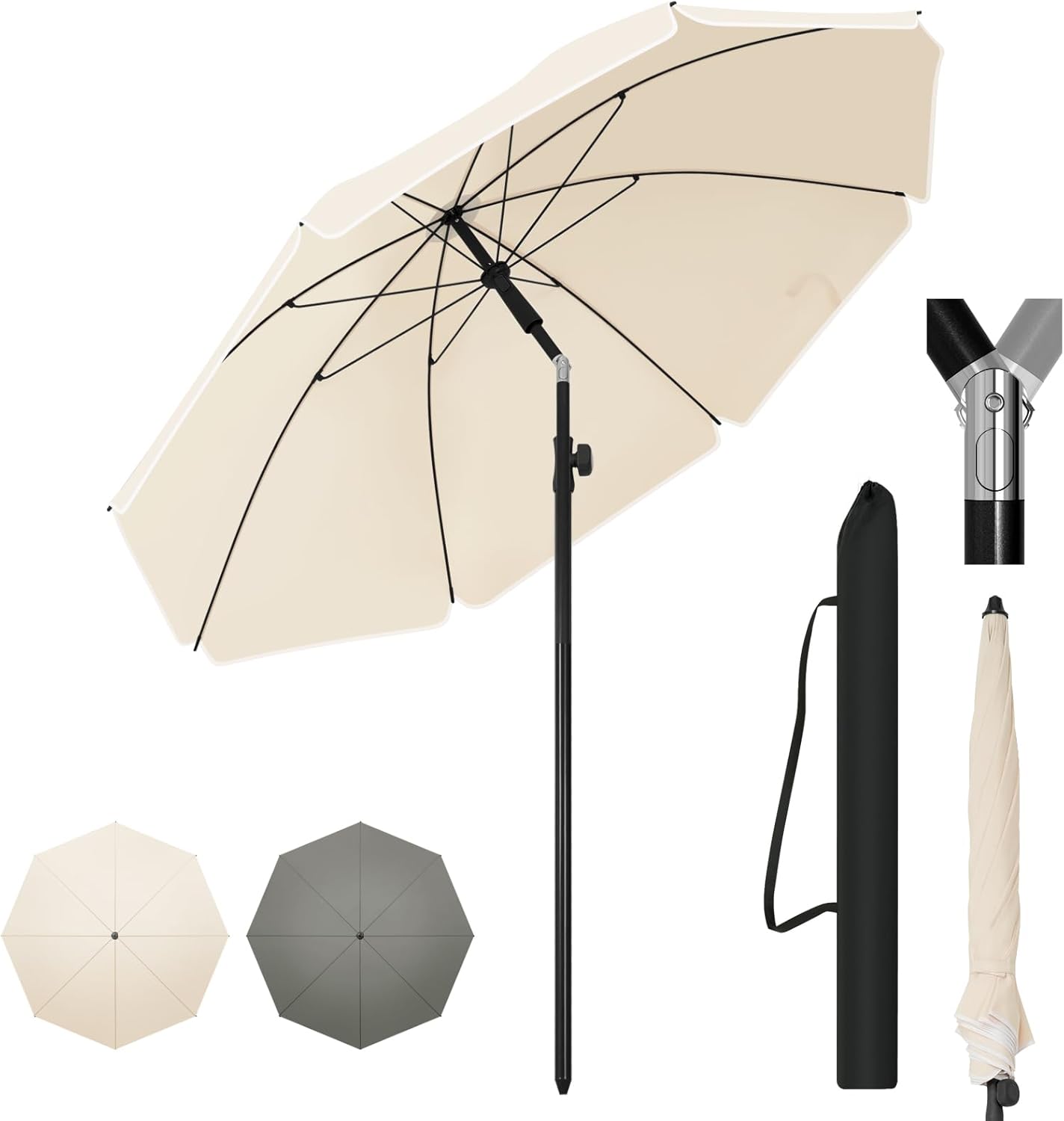 WOLTU Parasol Ο155 cm, Garden parasol with Tilt Function and Adjustable Height, Sunshade Umbrella for Balcony Garden Terrace Beach Market, 180gsm UV Resistant Fabric, Round Beige