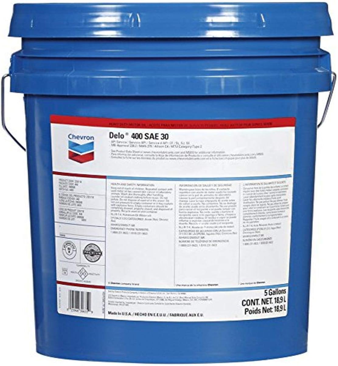 Chevron Delo 400 SAE 30 Heavy Duty Diesel Engine Oil, 5 Gallon, Pack of 1