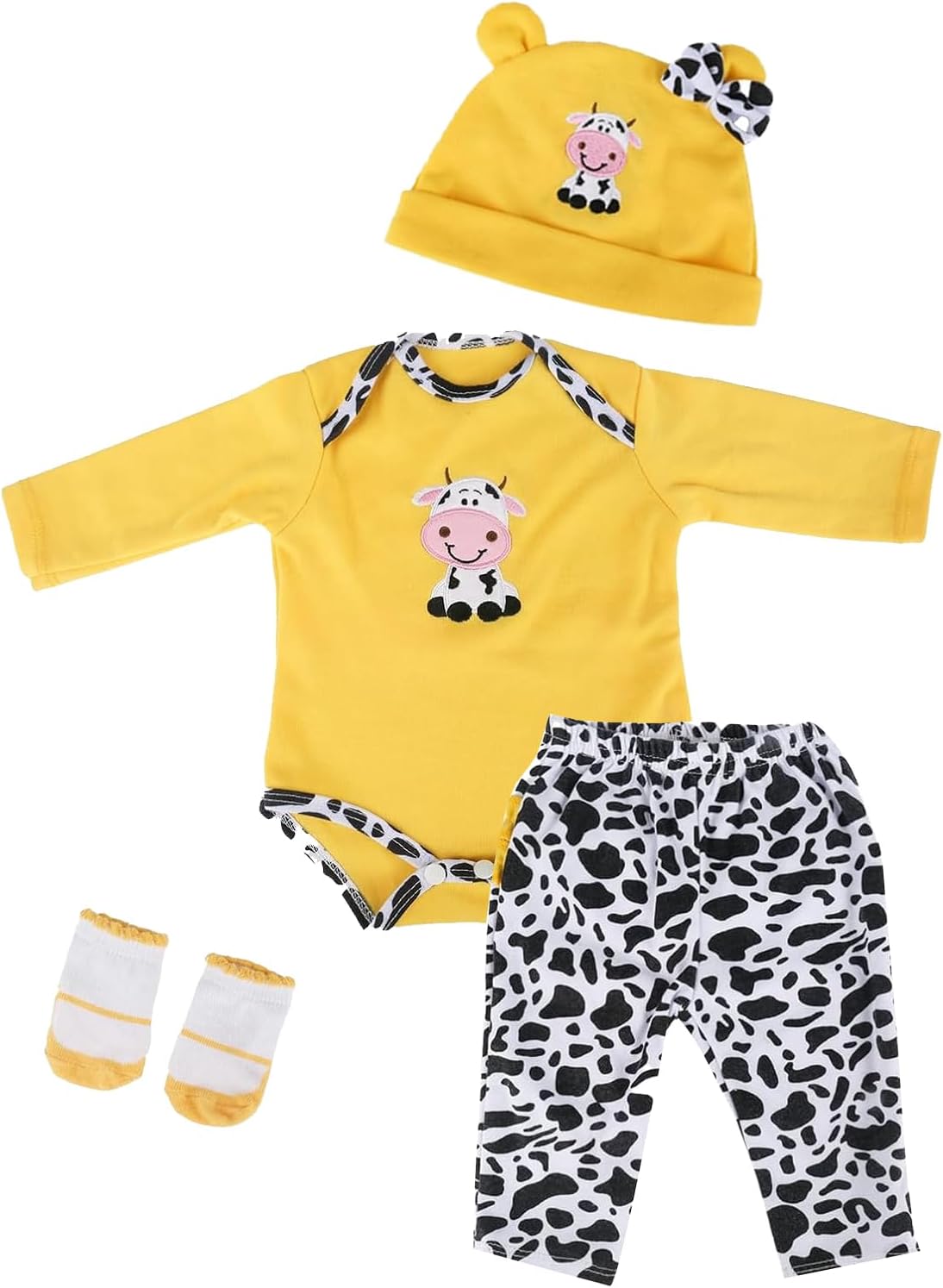 WOOROY Reborn Baby Doll Clothes - 18-22 Inch Baby Doll Clothes Yellow Cow Outfits Accessories for Realistic Baby Dolls Girls Boys