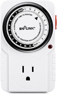 BN-LINK 24 Hour Plug-in Mechanical Timer Grounded for Aquarium, Grow Light, Hydroponics, Indoor Lighting, Home Appliances, ETL Listed 125VAC, 60 Hz, 1875W, 15A, 1/2HP (1 Pack)
