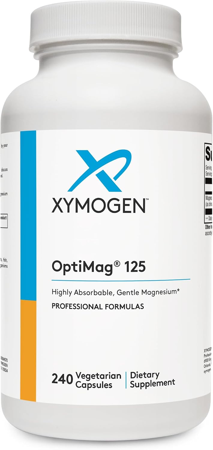 XYMOGEN OptiMag 125 - Magnesium Supplement with Di-Magnesium Malate & Glycinate Lysinate to Support Nerve, Muscle, Bone Health + Heart Health (240 Capsules)
