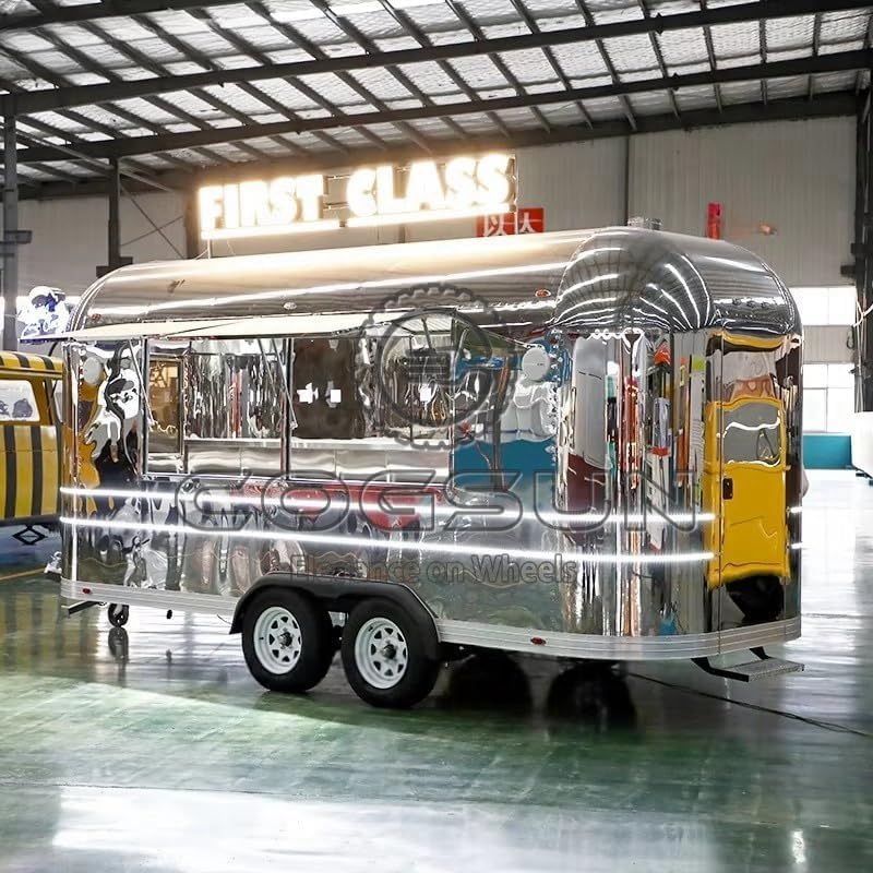 Mirror Catering Trailer Mobile Food Cart for Sale Camper Truck Small Concession Trailer for Sale Hotdog Cart with Wheels Commercial