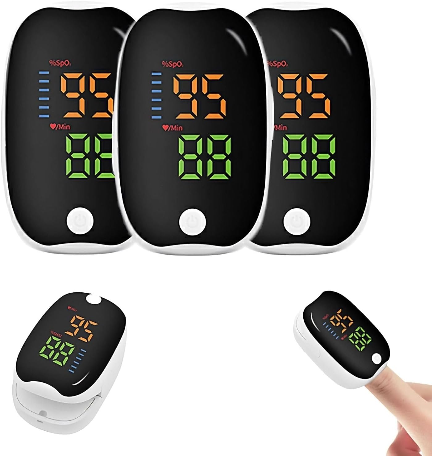 Finger Tip Non invasive Blood Sugar Monitor No Prick for Adults - Checker with Smart LED Display, Home & Travel Portable Use, White, 3 Packs