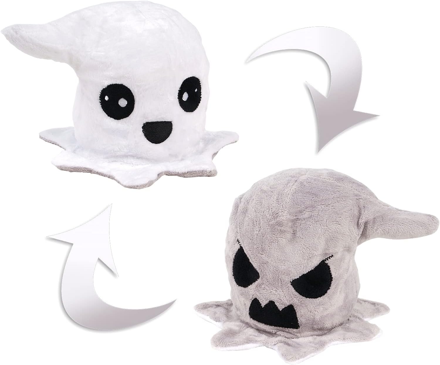FINGOOO Reversible Ghost Plush Plushies Soft Toy Halloween Theme Double Sided Flip Mood Ghost Halloween Party Favour Gift for kids