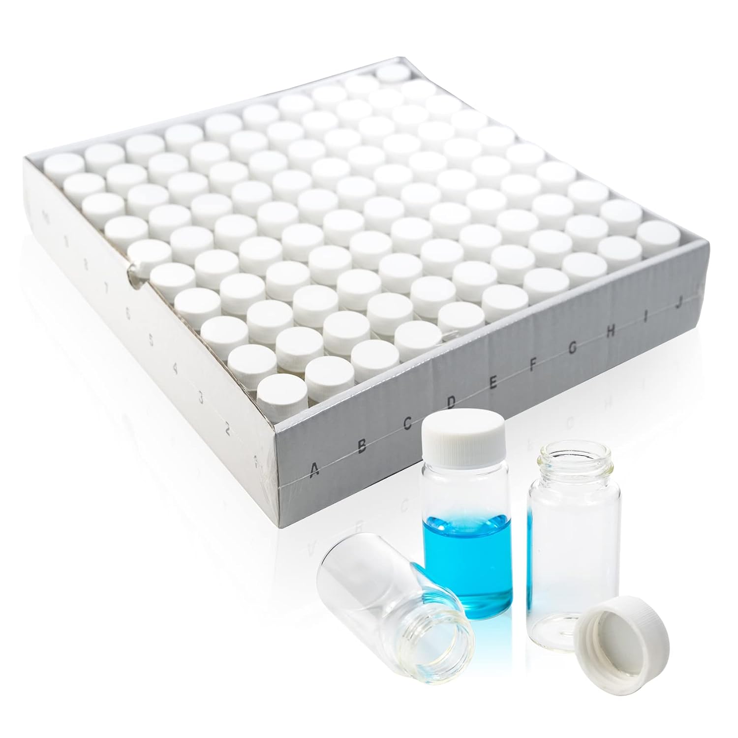 ALWSCI 20 ml Scintillation Vials Liquid Borosilicate Glass Sample Scintillation Counting Vials, 22-400 White Screw Cap, Silver Aluminum Foil PE Liner, Pack of 100