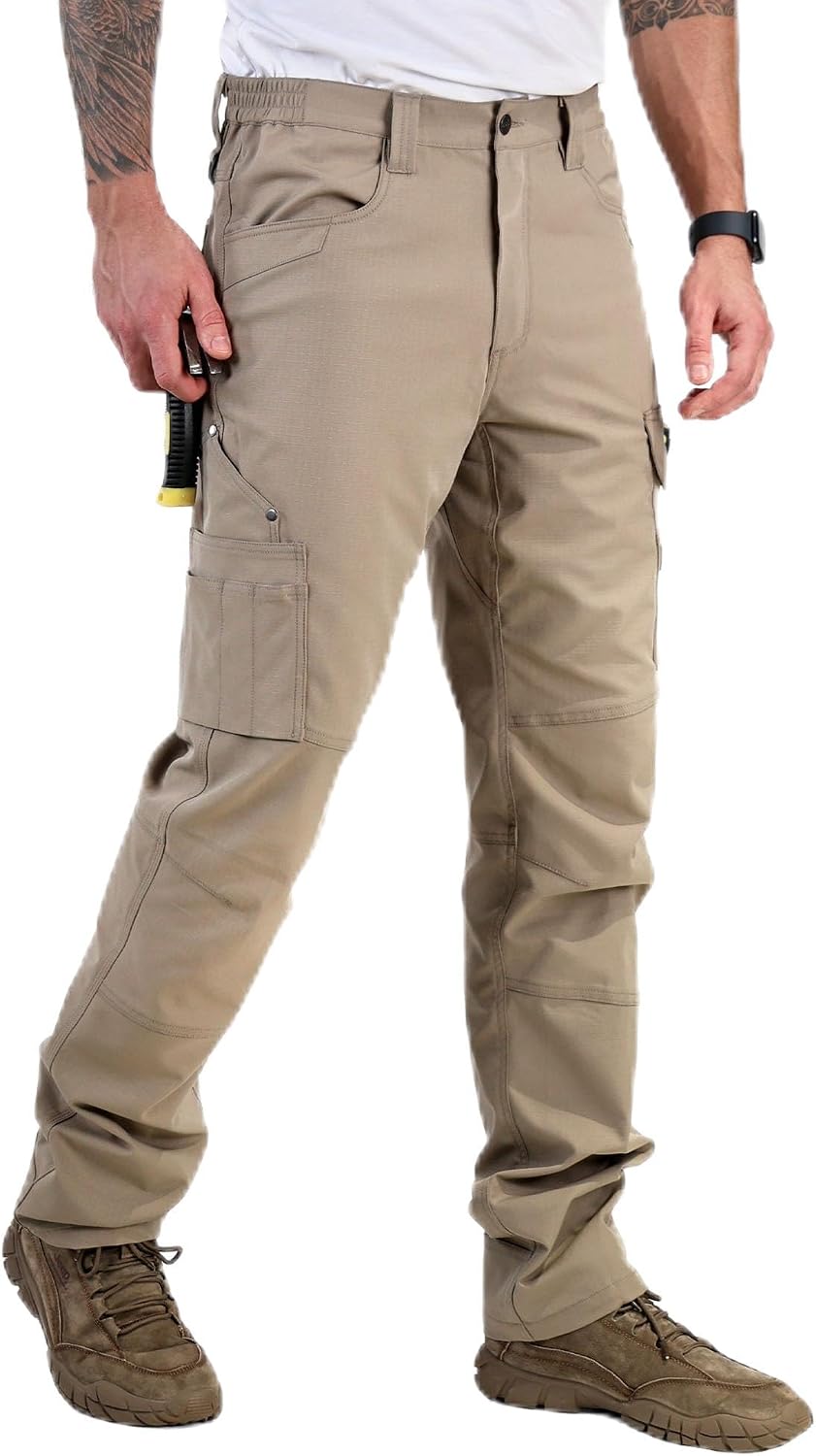 Men's Work Pants Ripstop Water Repellent MultiCargo Stretch Flex Carpenter Construction Workwear Utility