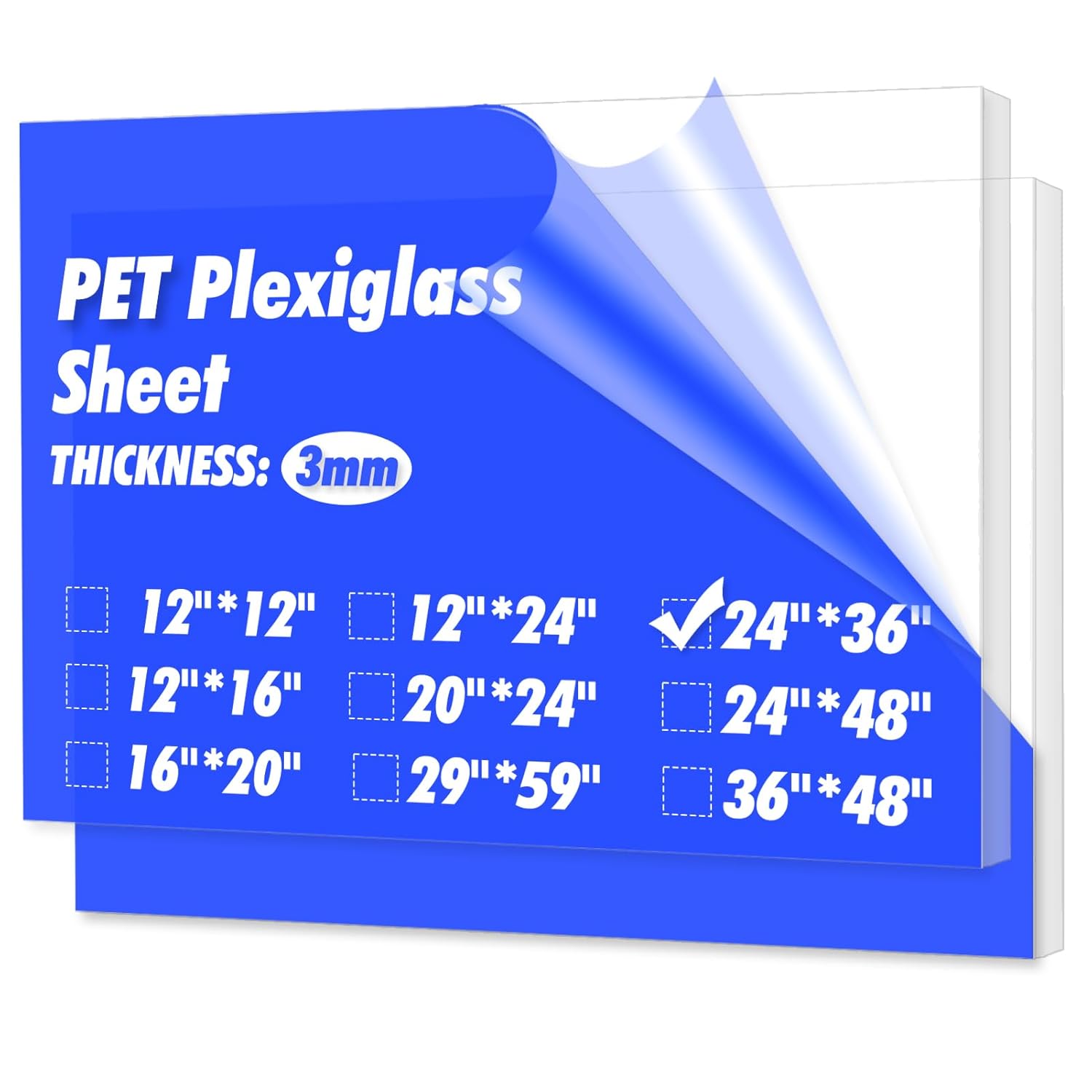 Art3d (2 Pack) 1/8" Thick Plexiglass Sheets - 36" x 24" PET Clear Acrylic Sheets for Art Design, Craft Projects, Signs, DIY in Home, Wedding, Festival, Party, Office and More