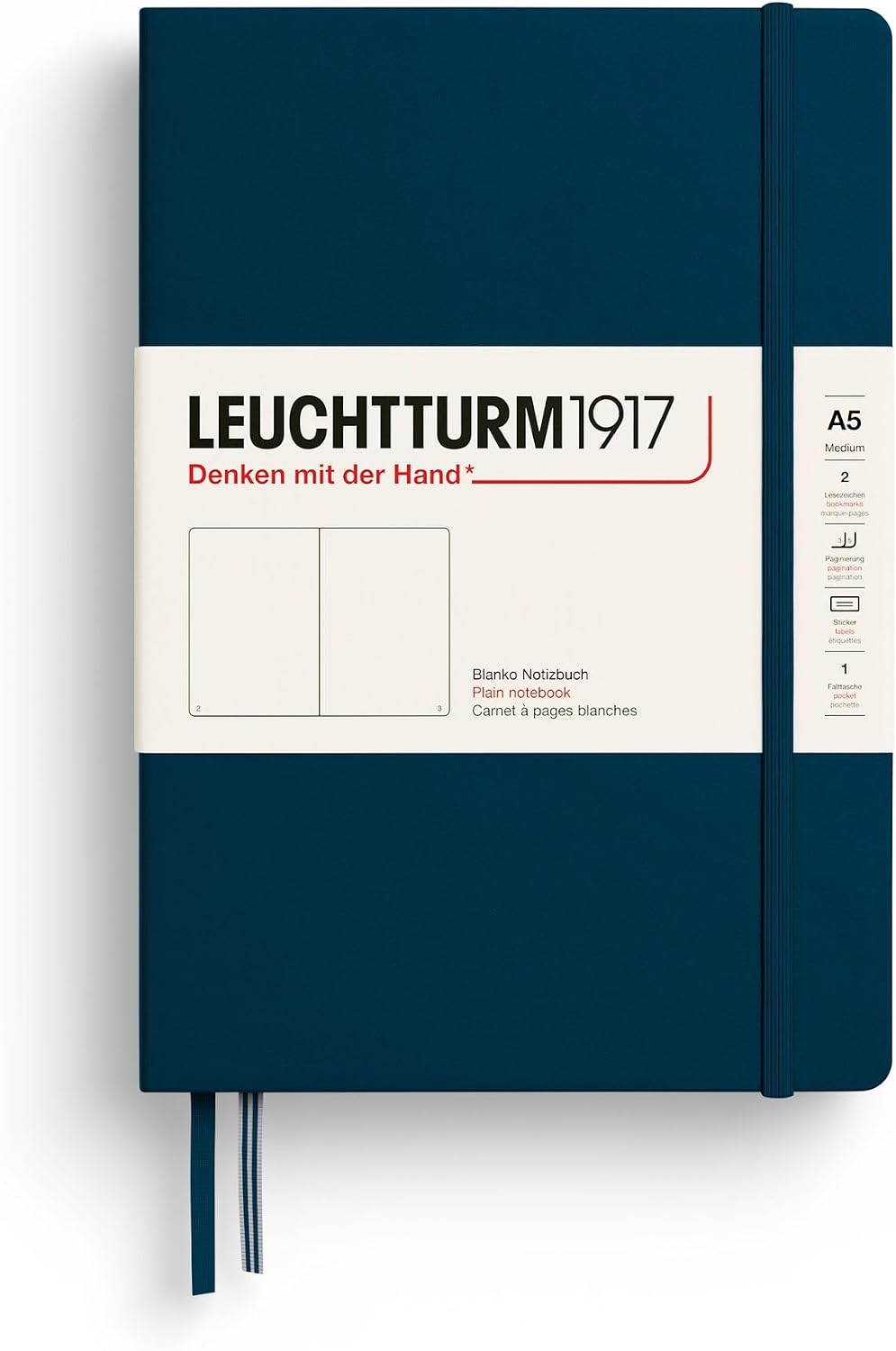 LEUCHTTURM1917 - Notebook Hardcover Medium A5-251 Numbered Pages for Writing and Journaling - Thinking Ahead (Dotted Paper, Deep Sea)