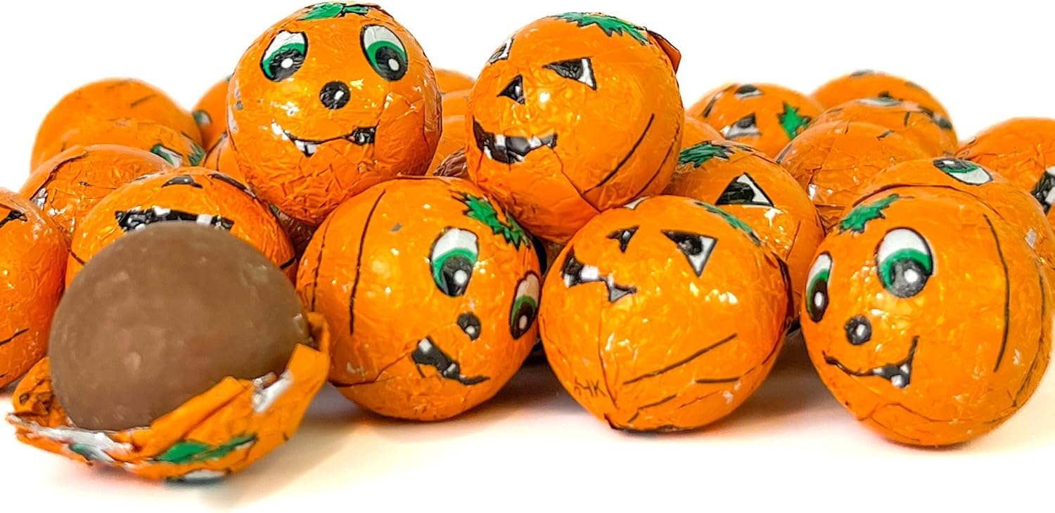 30 Solid Milk Chocolate Foil Wrapped Pumpkin Balls Halloween Trick or Treat Sweets