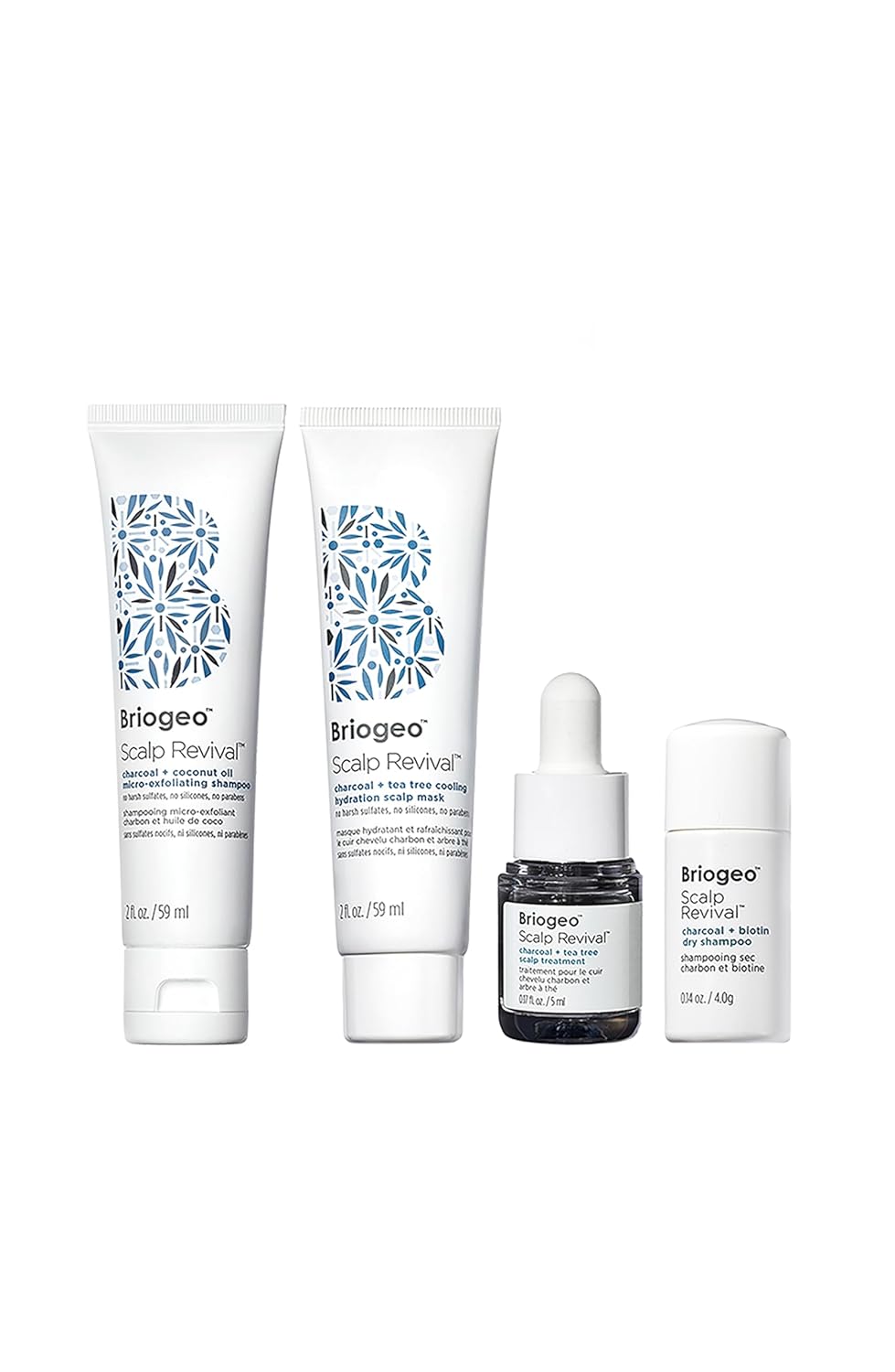 Briogeo Scalp Revival Soothe + Detoxify Minis Kit, Soothe a Dry, Flaky, Itchy Scalp, Clarify Build Up, Scalp Detox, Unclog Hair Follicles,Travel Kit, Vegan, Cruelty-Free, 4-Piece Set